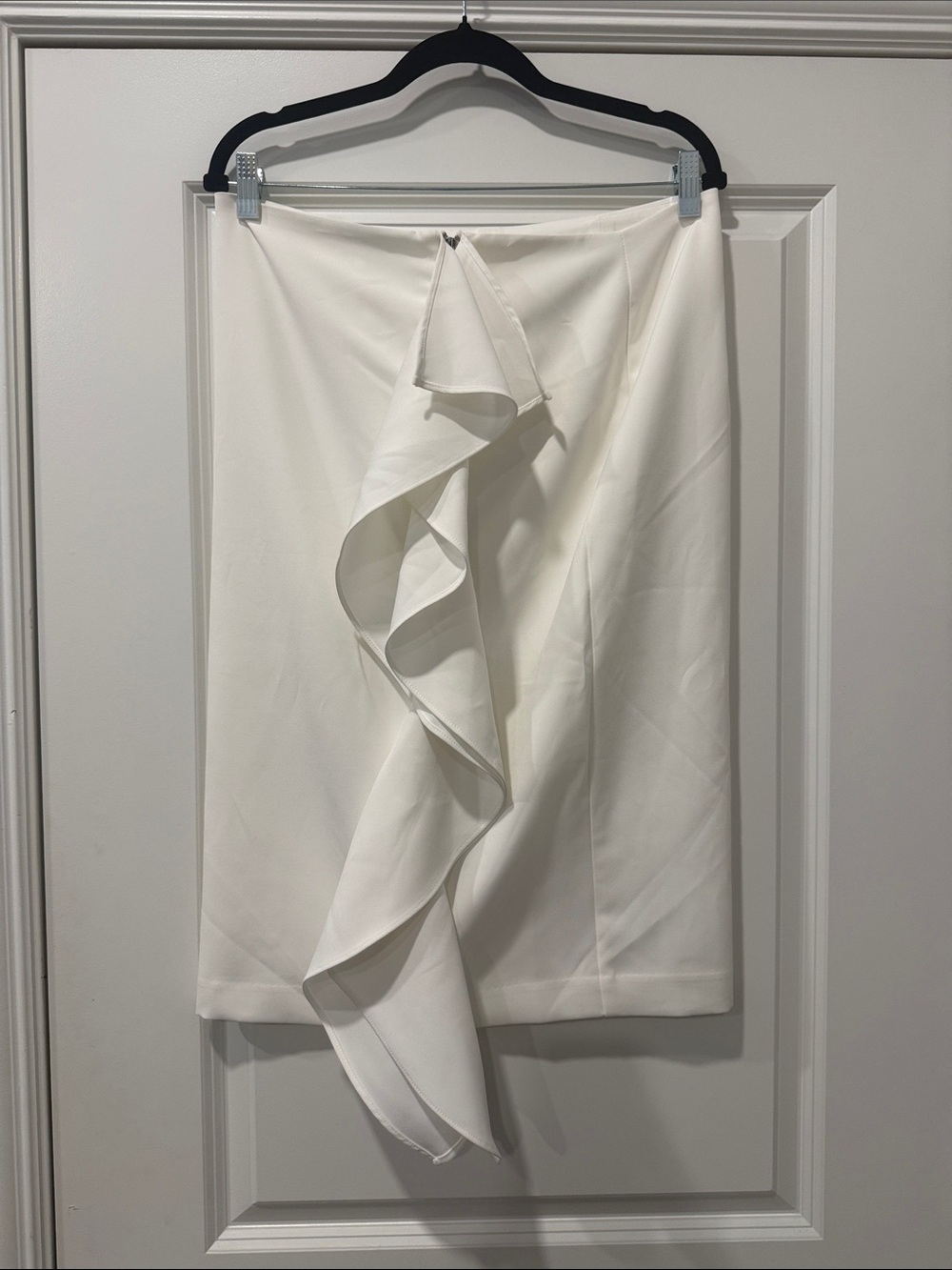 Cream Ruffle-Front Pencil Skirt